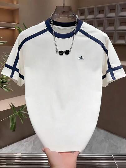 Manfinity Dauomo Camiseta de manga corta casual para hombre con estampado digital, cómoda para uso diario, verano