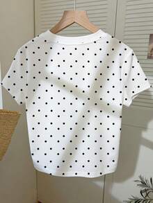 Resyla Women's Round Neck T-Shirt With Number 28 And Polka Dot Print - White - View 2