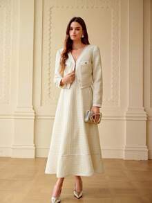 ZEYLAH Elegant Spaghetti Strap Waist Gathered Hem Dress, Spring/Summer - Apricot - View 7