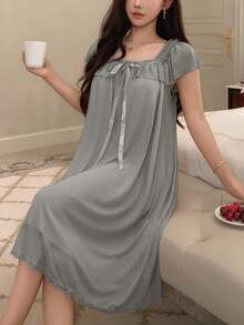 DAZY Vestido ligero de manga corta con volantes de malla, vestido casual de verano dulce para mujeres - Gris - Ver 5