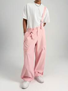 Manfinity Roghcode Men's Casual Fashionable Street Snap Adjustable Long Strap Jumpsuit For Daily Commute - Baby Pink - View 4