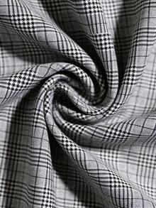 SHEIN PETITE 秋季优雅女士格子印花弹力针织裤，百搭款式，适合夏季度假、优雅旅行和日常通勤等多种场合，灰色长裤，秋季 - 黑與白 - 查看 13