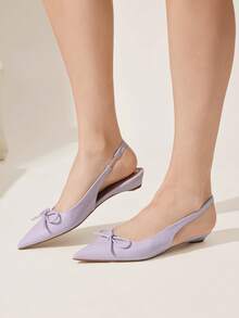 CUCCOO CHICEST 女士鞋履春夏新款甜美蝴蝶结装饰尖头平底简约时尚漆皮紫色女鞋通勤购物日常约会百搭鞋 - 紫色 - 查看 5