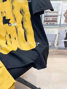 SHEIN Conjunto de camiseta de manga corta y pantalones cortos con estampado minimalista para adolescentes (niños) - Amarillo - Ver 6