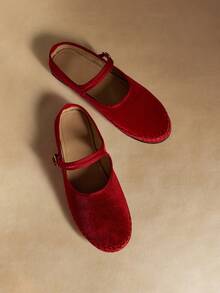 Rosivie 2025夏季新款法式方头百搭黑色镂空编织带低帮透气舒适平底女鞋，圣诞节必备 - 紅色 - 查看 2