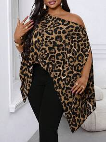 Villa Velisse Plus Size Women Leopard Print Off-Shoulder Casual Shirt - Multicolor - View 4