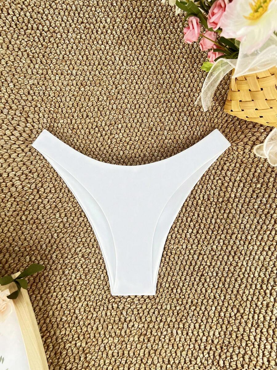 SHEIN Swim Bottom de bikini liso cheeky - Blanco - Ver 1