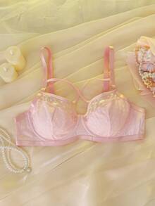 DelicateAllure Valentine's Day Heart Mesh Criss-Cross 3/4 Cup Underwire Push Up Cute Sexy Romantic Club Outfit Party Music Festival Plus Size Bra & Wireless Bra - Pink - View 1