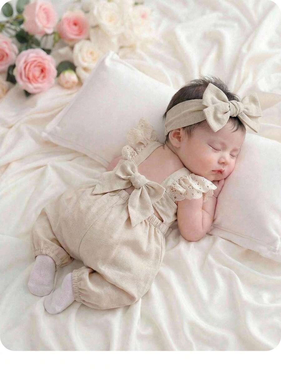 Bộ đồ liền thân tay ngắn màu mơ dễ thương, giản dị, đa năng cho bé gái sơ sinh - Nhiều màu - Xem 1