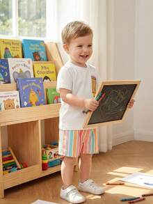 SHEIN Vintaside Kids 2件套，0-3岁男婴可爱彩色铅笔印花白色针织短袖T恤和条纹休闲梭织短裤套装，适合夏季日常穿着和嘉年华活动 - 彩色 - 查看 8