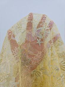INAWLY Halter Neck Front Tie Ruffle Trim Shell Tape Contrast Lace Fabric Camisole - Yellow - View 5