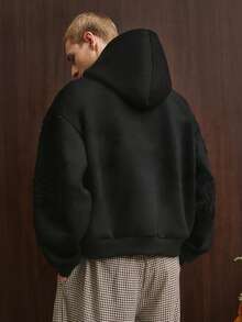 Men's Street-Style Popular INS Matching Tokvue Full Embroidery Hoodie, Daily Wear, Boyfriend/Husband Gift, Anniversary Gift, Black L - Black - View 5