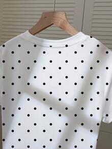 Resyla Women's Round Neck T-Shirt With Number 28 And Polka Dot Print - White - View 5