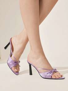 CUCCOO CHICEST Women's High Heel Sandals, Spring/Summer Fashion New Lavender Satin Ribbon Bow Elegant Romantic Wedding Party Slip-On Stilettos Valentine's Day Elegant Shoes Wedding Shoes - Mauve Purple - View 2