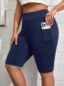 SHEIN Essnce Quần legging cỡ lớn, thoải mái, nhiều túi. - Màu xanh hải quân - Xem 1