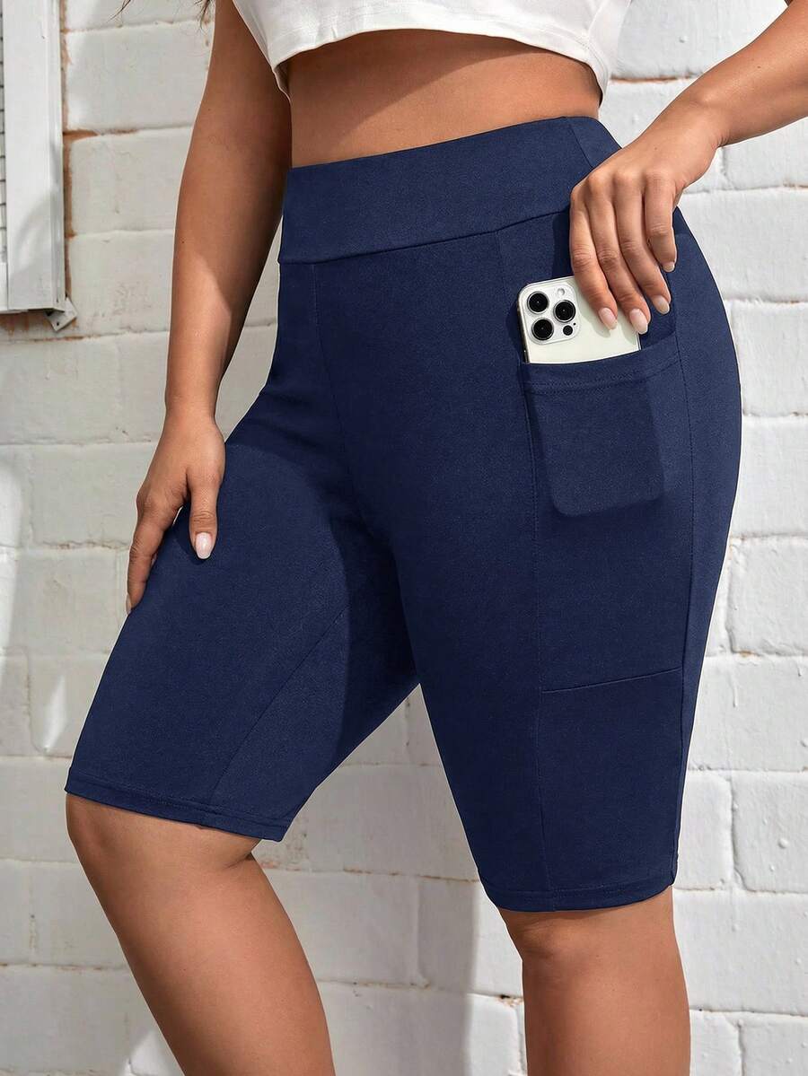 SHEIN Essnce Quần legging cỡ lớn, thoải mái, nhiều túi. - Màu xanh hải quân - Xem 1