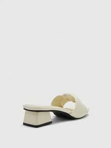 CUCCOO BIZCHIC 女士方头米色时尚粗跟凉拖鞋，褶皱云朵般绑带夏季户外拖鞋 - 米色 - 查看 9