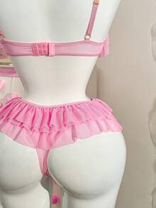 Valentine's Day PetitDoll 2pcs/Set Pink Bow Mesh Sexy Lingerie Set For Women - Pink - View 9