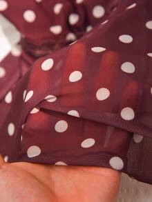 CosyJoli Áo hai dây ren phối họa tiết chấm bi dành cho nữ cỡ lớn - Cà phê nâu - Xem 6