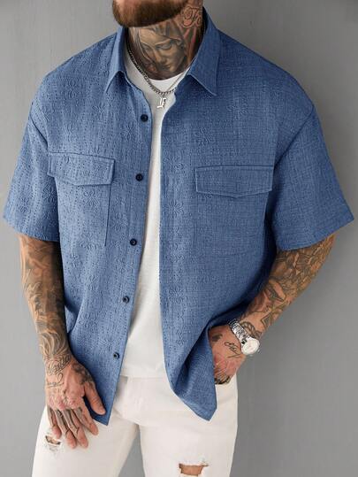 SLATEMANN Camisa casual de manga corta con botones delanteros y textura para hombre, de verano