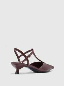 CUCCOO BIZCHIC Sandali con cinturino a T, punta affusolata e tacco a spillo, in pelle laccata, design minimalista, adatti per l'uso quotidiano - Castano - Visualizzare 9