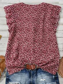 SHEIN Clasi Áo sơ mi cổ chữ V in họa tiết tối giản cỡ lớn, kiểu dáng thường ngày. - Màu Đỏ Sâu - Xem 2