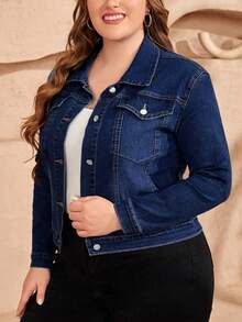 EMERY ROSE Veste en jean à manches longues pour femmes, décontractée et polyvalente, avec poches à rabat, pour le printemps et l'automne - Bleu azur - Voir 5