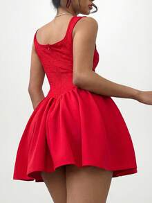 SHEIN SXY Red Elegant Lace Patchwork Mini Dress, Birthday Dress,Summer, Spring,Valentine's Day,Red,Beach,Wedding ,Elegant ,Ruffles,Sundress,Formal Dress, Red Homecoming Dress, Red Party Dress, Red Sexy Dress, Red Short Dress, Red Mini Dress Red Cocktail Dress Red Dress Sexy Red Dress - Bright Red - View 2