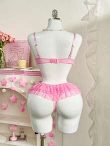 Valentine's Day PetitDoll 2pcs/Set Pink Bow Mesh Sexy Lingerie Set For Women - Pink - View 8