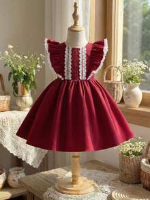 Emery Rose Kids Emery Rose Kids Vestido casual con cuello redondo, volantes en el bajo y contraste de colores para niña - Rojo - Ver 7