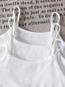 SHEIN 3pcs Young Girl Summer Casual Versatile White Camisole Set - White - View 5