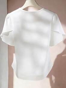 Nubod 2026 Fashion Casual Resort Wear Versatile Minimalist Everyday Plus Size Solid Color Short Sleeve V-Neck Chiffon Shirt With Front Pleats Women's Beach Top - White - View 6