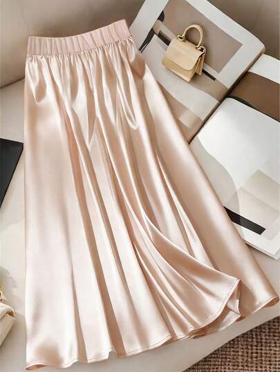 Resyla New Fashionable Casual Apricot Satin Sheen Skirt