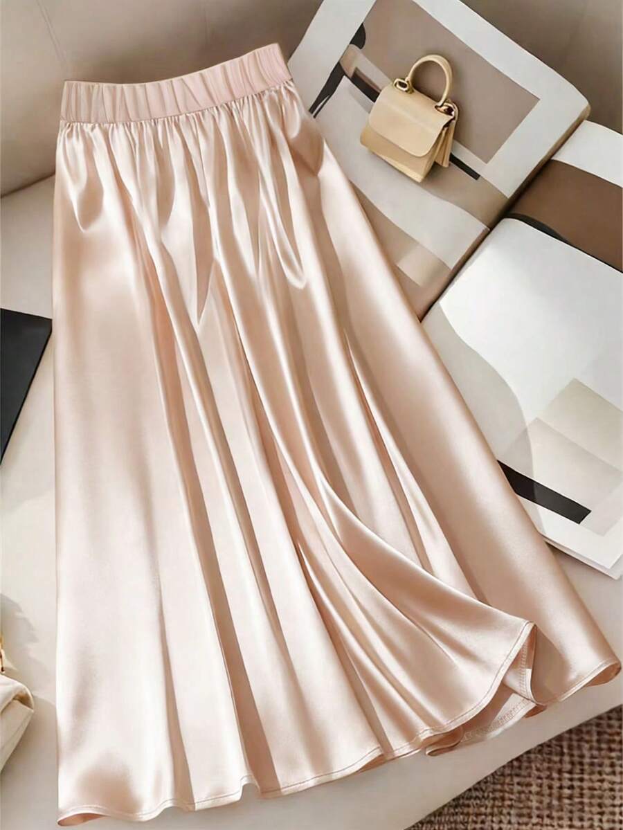 Resyla New Fashionable Casual Apricot Satin Sheen Skirt - Apricot - View 1