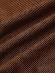 SHEIN Tall CURVE Quần ống loe co giãn viền bèo tây dành cho nữ cỡ lớn. - Cà phê nâu - Xem 3