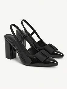 CUCCOO CHICEST 女士经典简约时尚高跟鞋，蝴蝶结装饰，优雅粗跟鞋 - 黑色 - 查看 9