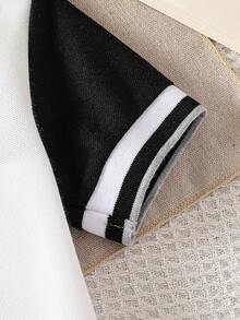SHEIN 幼儿男童休闲撞色 Polo 领短袖连体衣，适合春夏外出和日常穿着 - 白色 - 查看 4