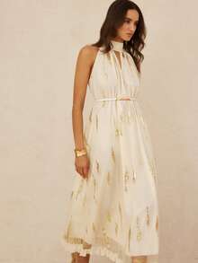 Aveloria Rosie New Arrival Elegant Chiffon Sequin Loose Sleeveless Dress - Apricot - View 5