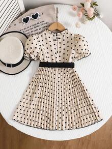Đầm chấm bi dệt kim cổ đứng tay phồng cho bé gái, đầm chấm bi thường ngày, đầm chấm bi tay phồng kiểu cổ điển, đầm xếp ly, đầm cho bé gái tuổi teen, thích hợp cho các bữa tiệc, đám cưới, dạ hội, lễ hội, kỳ nghỉ xuân, ngày Valentine, bé gái cầm hoa, dễ thương, thanh lịch, ngọt ngào, cổ điển và thời trang. Thích hợp cho mẹ và con gái, chị em gái mặc đồ đôi, kỳ nghỉ gia đình, mặc hàng ngày. - Màu Khaki - Xem 9