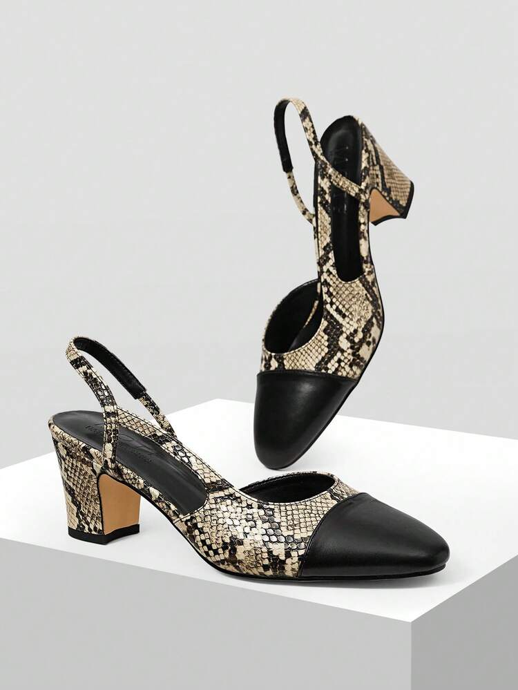 WOMEN SPLICING SNAKESKIN PATTERN PU LEATHER PUMPS SPRING SHOES