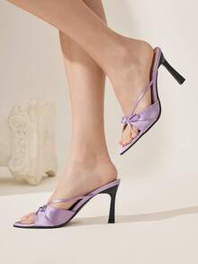 CUCCOO CHICEST Women's High Heel Sandals, Spring/Summer Fashion New Lavender Satin Ribbon Bow Elegant Romantic Wedding Party Slip-On Stilettos Valentine's Day Elegant Shoes Wedding Shoes - Mauve Purple - View 5