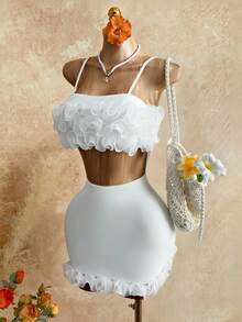 Mistrie Women's Floral Trim Slip Dress - White - View 5