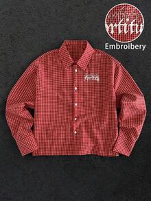 Manfinity VCAY Áo sơ mi dài tay kẻ caro nam kiểu dáng thường ngày, mùa thu - Đỏ - Xem 4