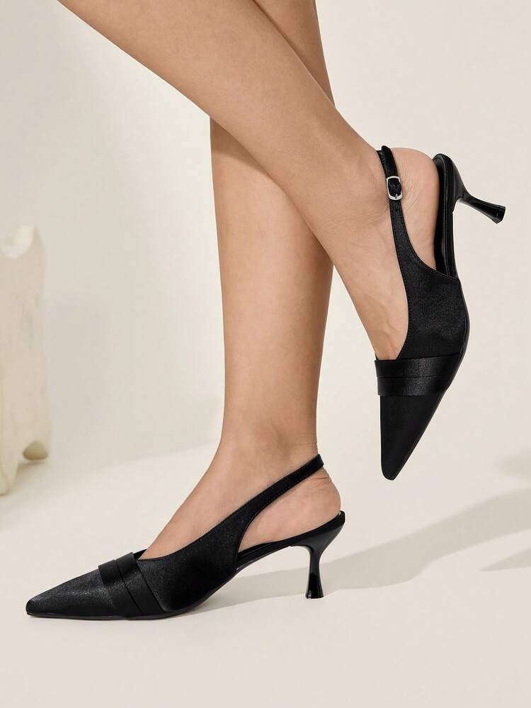 CUCCOO CHICEST Women's Satin Strap Stiletto High Heel Romantic Elegant Black Satin Formal Dress Shoes, Suitable For Valentine's Day Graceful Outfit Elegant Shoes Wedding Shoes