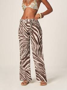 MISSGUIDED Wide Leg Zebra Print High Waisted Palazzo Pants With Silver O Ring Belt Detail For Summer Fashion - Multicolor - View 2