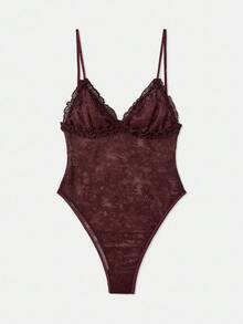 lacRébo Sheer Lace Bodysuit With Ruffled Triangle Cups - Purple - View 8