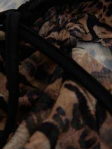 Coolane Women's Spring/Summer Chic Y2K Vacation Outfits Mesh Cheetah Print Stretchy Lettuce Trim V-Neck Tank Tops - Coffee Brown - View 7