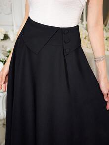 Modelyn Elegant Commuter Waist Folding Women's Skirt - Black - View 2
