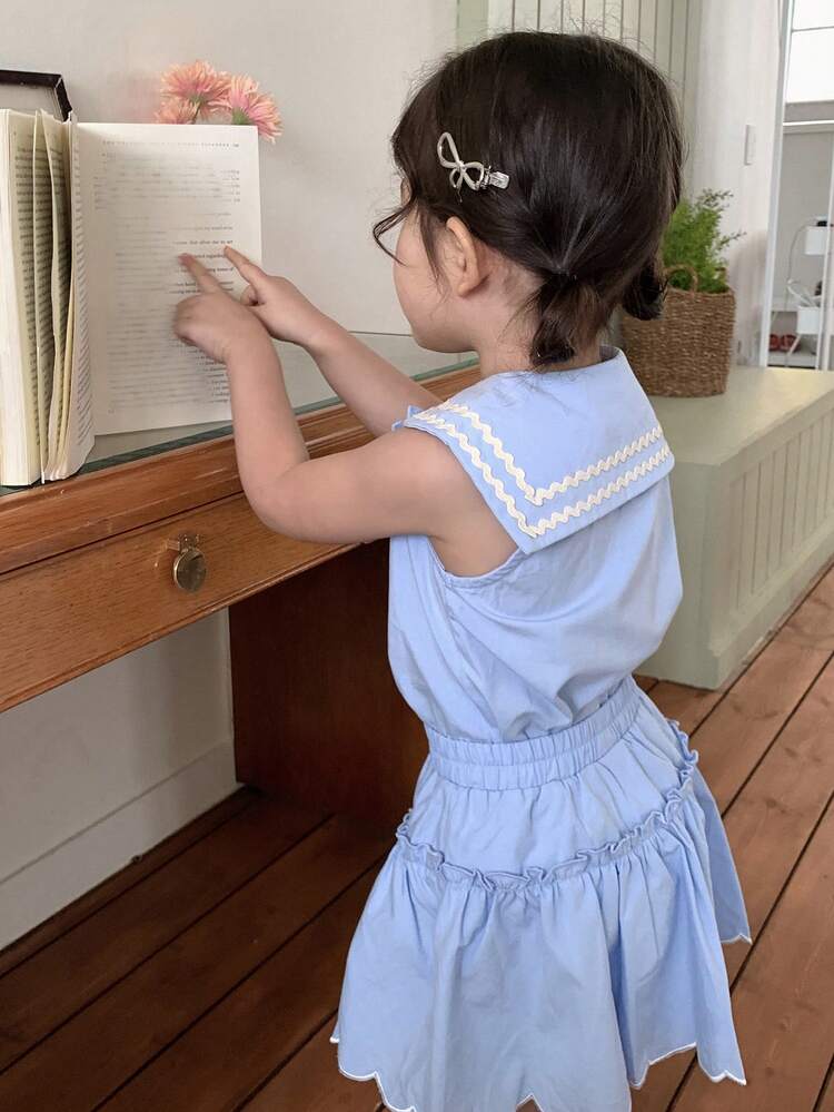 Baby Girls' Collar Striped Fresh Sweet Korean Style Shirt Set Summer