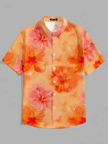 VIVINTIMO Große Größen Herren Hawaii Insel Resort Blume Muster Kurzarm Hemd mit Knopfleiste, Herren Urlaubshemd, Herren Große Größen Hawaii Muster Hemden, Hibiskus Hemd, Korallen Hawaii Hemd Herren, Herren Hawaii Hemd in Große Größen - Verschiedenfarbig - Übersicht 3